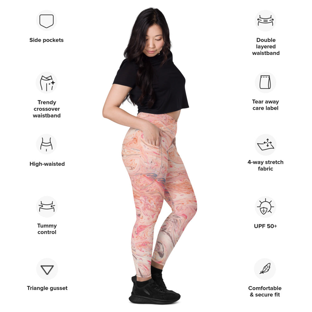 Crossover marble leggings with pockets | UPF 50+