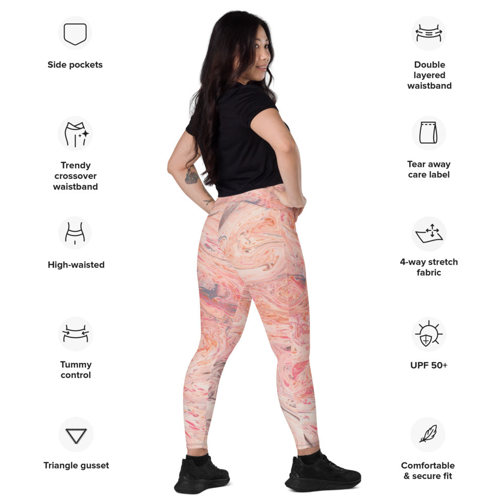 Crossover marble leggings with pockets | UPF 50+