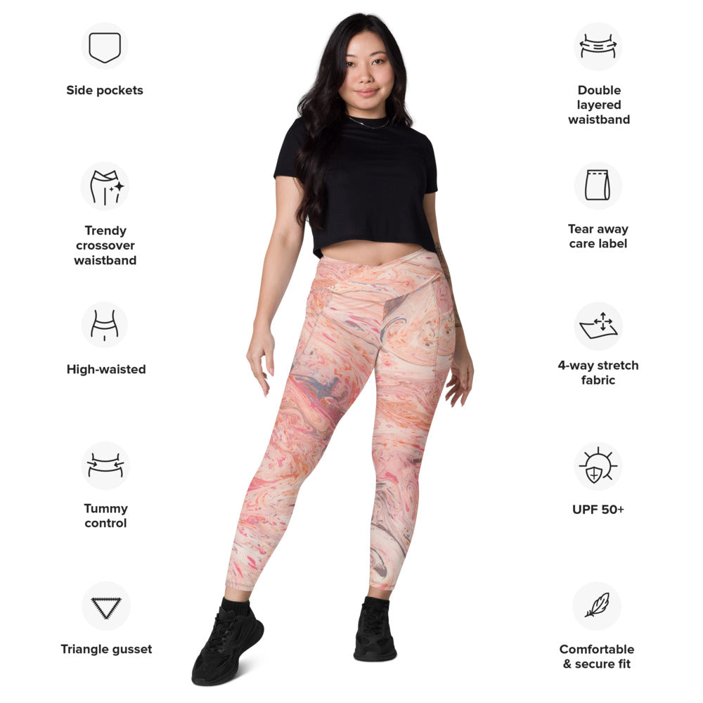 Crossover marble leggings with pockets | UPF 50+